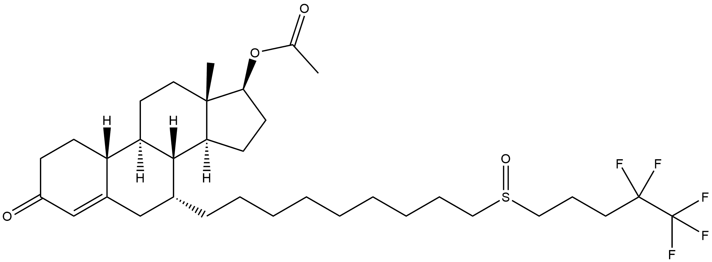 Estr-4-en-3-one, 17-(acetyloxy)-7-[9-[(4,4,5,5,5-pentafluoropentyl)sulfinyl]nonyl]-, (7α,17β)- Struktur