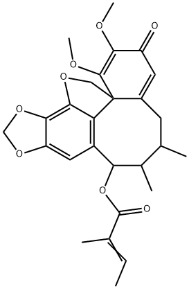 2-Butenoic acid, 2-methyl-, 5,6,7,8-tetrahydro-1,2-dimethoxy-6,7-dimethyl-3-oxo-3H,14H-benzo[1,8]cycloocta[1,2,3-cd][1,3]dioxolo[4,5-g]benzofuran-8-yl ester Struktur