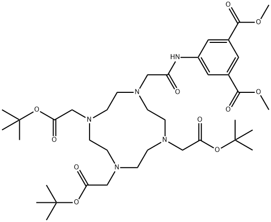 1,4,7,10-Tetraazacyclododecane-1,4,7-triacetic acid, 10-[2-[[3,5-bis(methoxycarbonyl)phenyl]amino]-2-oxoethyl]-, 1,4,7-tris(1,1-dimethylethyl) ester Struktur