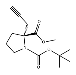 1,2-Pyrrolidinedicarboxylic acid, 2-(2-propyn-1-yl)-, 1-(1,1-dimethylethyl) 2-methyl ester, (2R)- Struktur