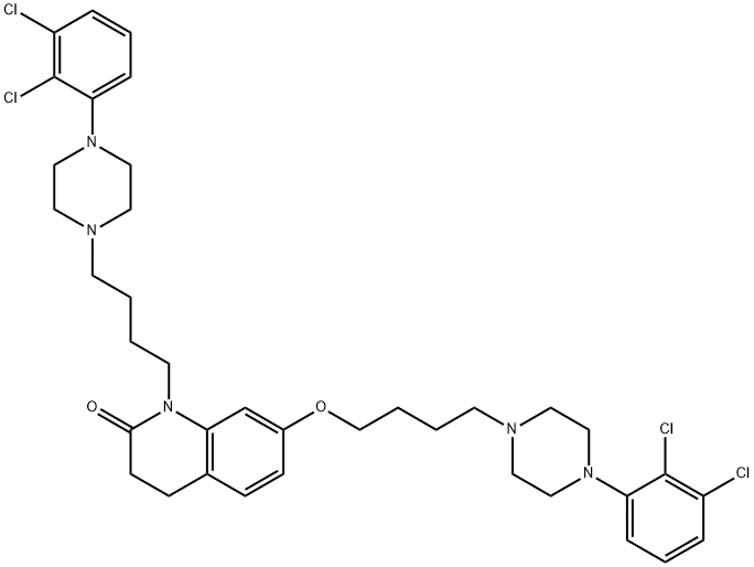 2(1H)-Quinolinone, 7-[4-[4-(2,3-dichlorophenyl)-1-piperazinyl]butoxy]-1-[4-[4-(2,3-dichlorophenyl)-1-piperazinyl]butyl]-3,4-dihydro- Struktur