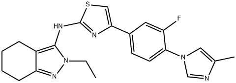 2H-Indazol-3-amine, 2-ethyl-N-[4-[3-fluoro-4-(4-methyl-1H-imidazol-1-yl)phenyl]-2-thiazolyl]-4,5,6,7-tetrahydro- Struktur