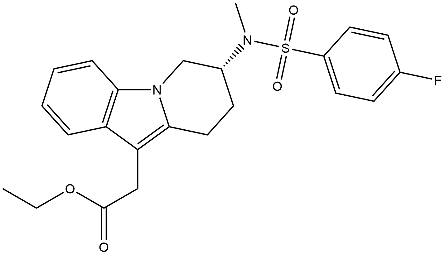 Pyrido[1,2-a]indole-10-acetic acid, 7-[[(4-fluorophenyl)sulfonyl]methylamino]-6,7,8,9-tetrahydro-, ethyl ester, (7R)- Struktur