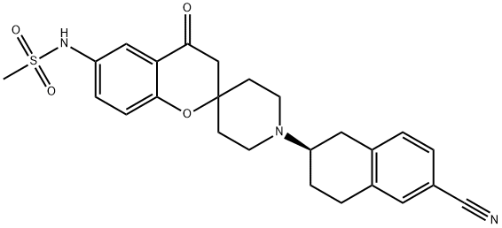 Methanesulfonamide, N-[1'-[(2R)-6-cyano-1,2,3,4-tetrahydro-2-naphthalenyl]-3,4-dihydro-4-oxospiro[2H-1-benzopyran-2,4'-piperidin]-6-yl]- Struktur