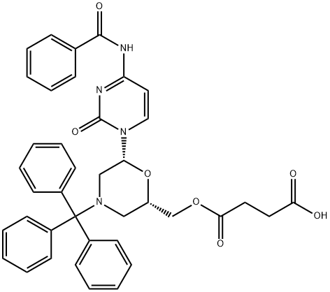 Butanedioic acid, 1-[[(2S,6R)-6-[4-(benzoylamino)-2-oxo-1(2H)-pyrimidinyl]-4-(triphenylmethyl)-2-morpholinyl]methyl] ester Struktur