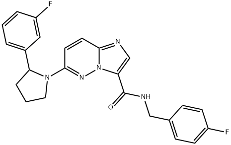 Imidazo[1,2-b]pyridazine-3-carboxamide, N-[(4-fluorophenyl)methyl]-6-[2-(3-fluorophenyl)-1-pyrrolidinyl]- Struktur