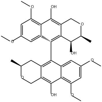 [5,5'-Bi-1H-naphtho[2,3-c]pyran]-4,10,10'-triol, 3,3',4,4'-tetrahydro-7,7',9,9'-tetramethoxy-3,3'-dimethyl-, (3S,3'S,4S,5S)- Struktur