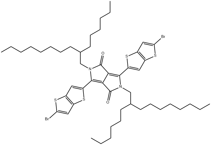 3,6-Bis-(5-broMo-thieno[3,2-b]thiophen-2-yl)-2,5-bis-(2-hexyl-decyl)-2,5-dihydro-pyrrolo[3,4-c]pyrrole-1,4-dione
BT-DPP-iC16 Struktur