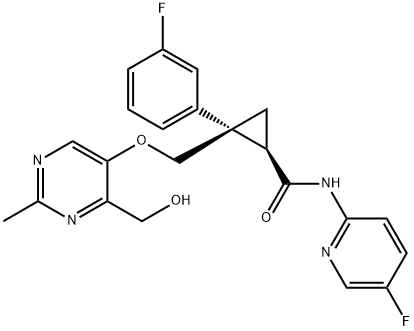 (1R,2S)-2-(3-Fluorophenyl)-N-(5-fluoro-2-pyridinyl)-2-[[[4-(hydroxymethyl)-2-methyl-5-pyrimidinyl]oxy]methyl]cyclopropanecarboxamide Struktur