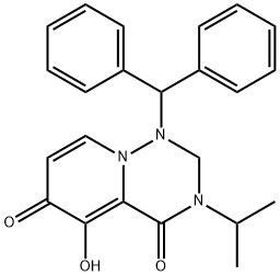 1H-Pyrido[2,1-f][1,2,4]triazine-4,6-dione, 1-(diphenylmethyl)-2,3-dihydro-5-hydroxy-3-(1-methylethyl)- Struktur