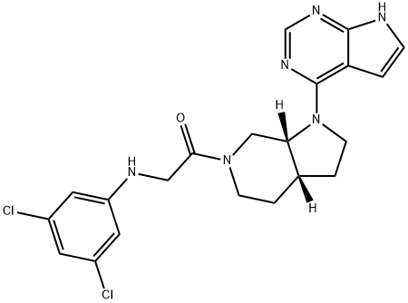 Ethanone, 2-[(3,5-dichlorophenyl)amino]-1-[(3aR,7aR)-octahydro-1-(7H-pyrrolo[2,3-d]pyrimidin-4-yl)-6H-pyrrolo[2,3-c]pyridin-6-yl]- Struktur