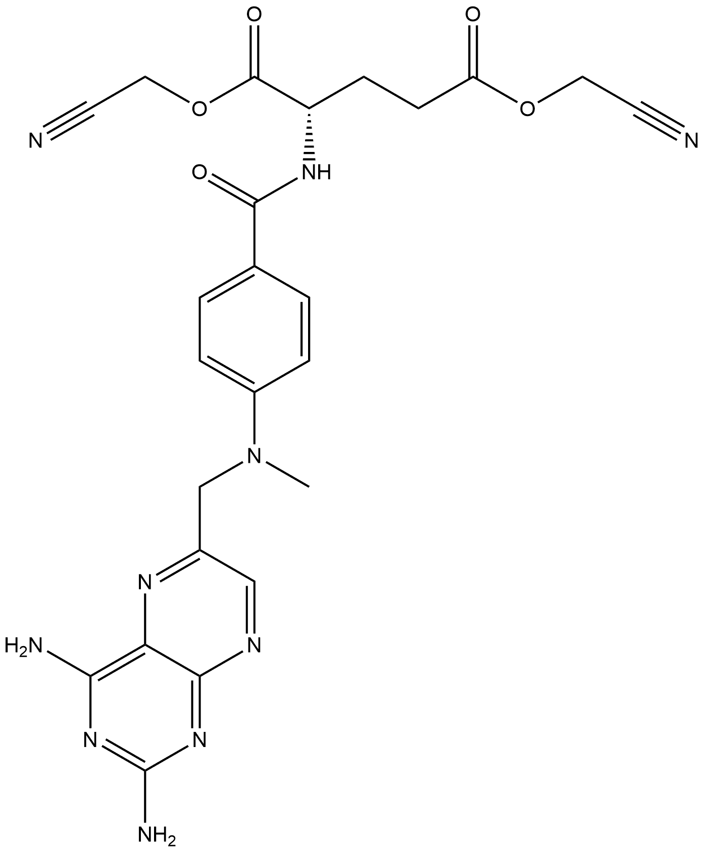 L-Glutamic acid, N-[4-[[(2,4-diamino-6-pteridinyl)methyl]methylamino]benzoyl]-, 1,5-bis(cyanomethyl) ester Struktur