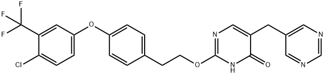 4(3H)-Pyrimidinone, 2-[2-[4-[4-chloro-3-(trifluoromethyl)phenoxy]phenyl]ethoxy]-5-(5-pyrimidinylmethyl)- Struktur