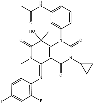 Acetamide, N-[3-[3-cyclopropyl-5-[(2-fluoro-4-iodophenyl)imino]-3,4,5,6,7,8-hexahydro-8-hydroxy-6,8-dimethyl-2,4,7-trioxopyrido[4,3-d]pyrimidin-1(2H)-yl]phenyl]- Struktur