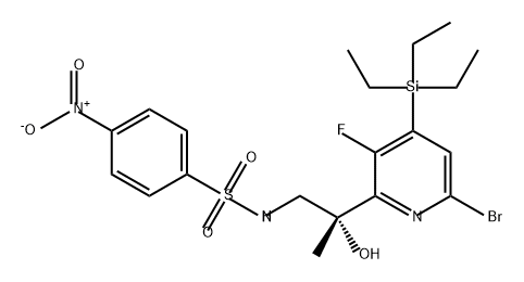 Benzenesulfonamide, N-[(2R)-2-[6-bromo-3-fluoro-4-(triethylsilyl)-2-pyridinyl]-2-hydroxypropyl]-4-nitro- Struktur