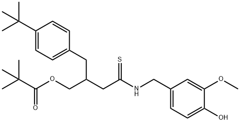 Propanoic acid, 2,2-dimethyl-, 2-[[4-(1,1-dimethylethyl)phenyl]methyl]-4-[[(4-hydroxy-3-methoxyphenyl)methyl]amino]-4-thioxobutyl ester Structure