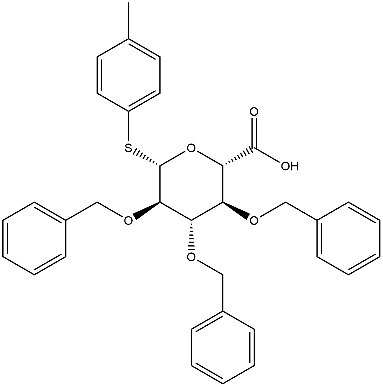 4-Methylphenyl 2,3,4-tri-O-benzyl-1-thio-β-D-glucopyranosiduronic acid Struktur