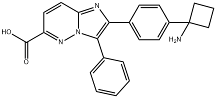 Imidazo[1,2-b]pyridazine-6-carboxylic acid, 2-[4-(1-aminocyclobutyl)phenyl]-3-phenyl- Struktur