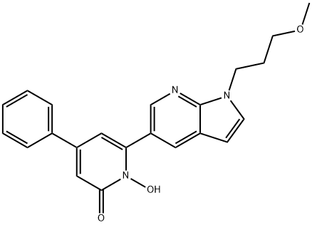 2(1H)-Pyridinone, 1-hydroxy-6-[1-(3-methoxypropyl)-1H-pyrrolo[2,3-b]pyridin-5-yl]-4-phenyl- Struktur