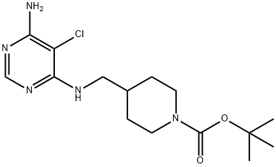 1-Piperidinecarboxylic acid, 4-[[(6-amino-5-chloro-4-pyrimidinyl)amino]methyl]-, 1,1-dimethylethyl ester Struktur