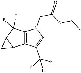 1H-Cyclopropa[3,4]cyclopenta[1,2-c]pyrazole-1-acetic acid, 5,5-difluoro-3b,4,4a,5-tetrahydro-3-(trifluoromethyl)-, ethyl ester Struktur