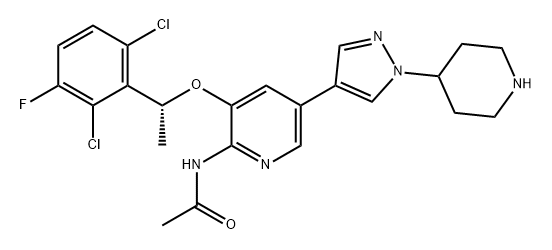 Acetamide, N-[3-[(1R)-1-(2,6-dichloro-3-fluorophenyl)ethoxy]-5-[1-(4-piperidinyl)-1H-pyrazol-4-yl]-2-pyridinyl]- Struktur