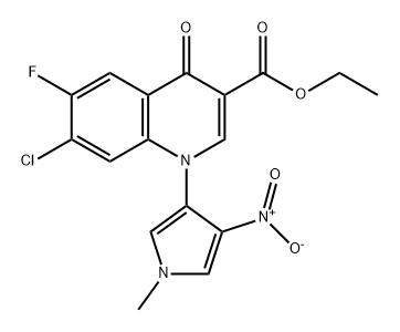 3-Quinolinecarboxylic acid, 7-chloro-6-fluoro-1,4-dihydro-1-(1-methyl-4-nitro-1H-pyrrol-3-yl)-4-oxo-, ethyl ester Struktur