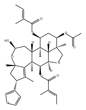 2-Butenoic acid, 2-methyl-, 1,1'-[(2R,3aS,5R,6aR,6bR,7S,9R,9aR,11aR,11bR,12S,12aR)-9-(acetyloxy)-2-(3-furanyl)-3,3a,5,6,6a,6b,7,8,9,9a,10,11a,12,12a-tetradecahydro-5-hydroxy-1,6b,9a,12a-tetramethyl-2H,5H-cyclopent[a]isobenzofuro[7,1-gh][3]benzoxepin-7,12-diyl] ester, (2E,2'E)- Struktur