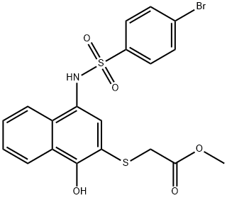 Acetic acid, 2-[[4-[[(4-bromophenyl)sulfonyl]amino]-1-hydroxy-2-naphthalenyl]thio]-, methyl ester Struktur