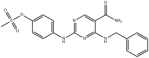 5-Pyrimidinecarboxamide, 2-[[4-[(methylsulfonyl)oxy]phenyl]amino]-4-[(phenylmethyl)amino]- Struktur