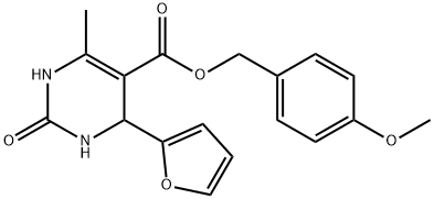 5-Pyrimidinecarboxylic acid, 4-(2-furanyl)-1,2,3,4-tetrahydro-6-methyl-2-oxo-, (4-methoxyphenyl)methyl ester Struktur