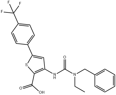 2-Thiophenecarboxylic acid, 3-[[[ethyl(phenylmethyl)amino]carbonyl]amino]-5-[4-(trifluoromethyl)phenyl]- Struktur