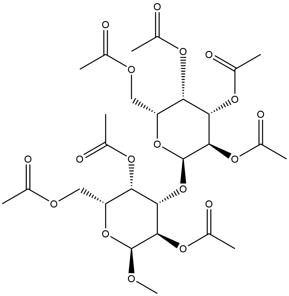 Methyl 2,4,6-tri-O-acetyl-3-O-(2,3,4,6-tetra-O-acetyl-α-D-galactopyranosyl)-α-D-galactopyranoside Struktur