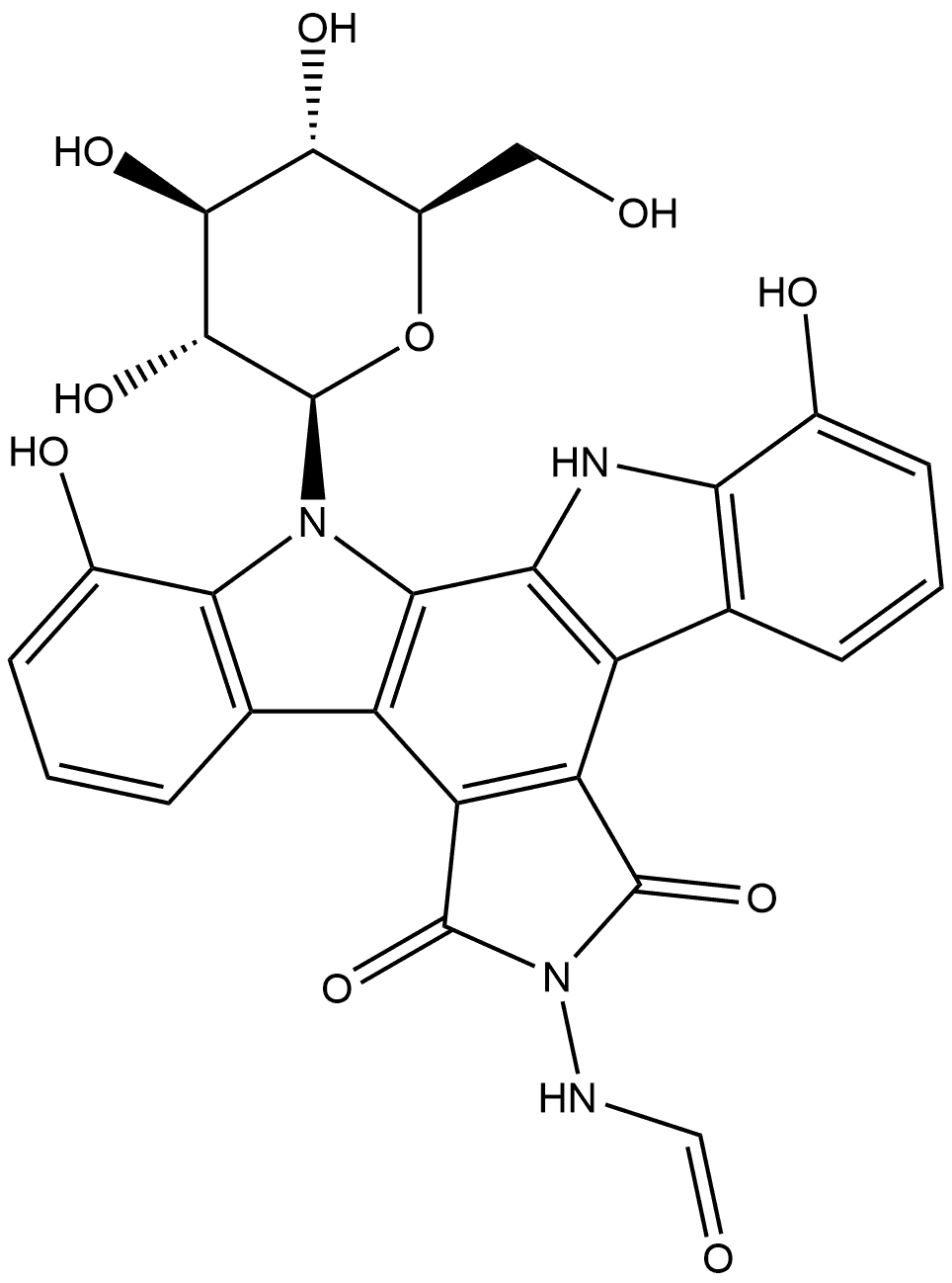 Formamide, N-(12-β-D-glucopyranosyl-5,7,12,13-tetrahydro-1,11-dihydroxy-5,7-dioxo-6H-indolo[2,3-a]pyrrolo[3,4-c]carbazol-6-yl)- Struktur