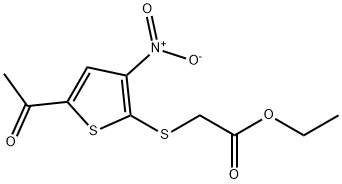 Acetic acid, 2-[(5-acetyl-3-nitro-2-thienyl)thio]-, ethyl ester Struktur