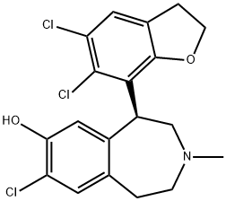 1H-3-Benzazepin-7-ol, 8-chloro-5-(5,6-dichloro-2,3-dihydro-7-benzofuranyl)-2,3,4,5-tetrahydro-3-methyl-, (5S)- Struktur