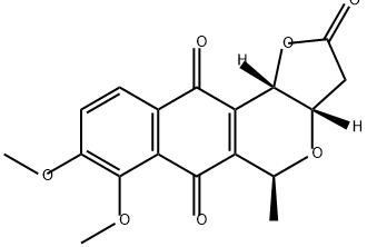 2H-Furo[3,2-b]naphtho[2,3-d]pyran-2,6,11-trione, 3,3a,5,11b-tetrahydro-7,8-dimethoxy-5-methyl-, (3aS,5S,11bS)- Struktur