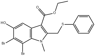 1H-Indole-3-carboxylic acid, 6,7-dibromo-5-hydroxy-1-methyl-2-[(phenylthio)methyl]-, ethyl ester Struktur