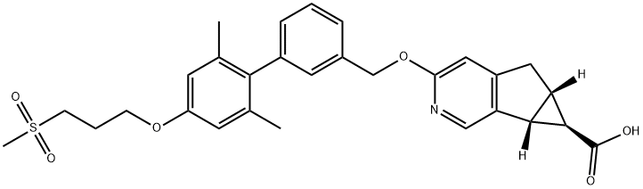 Cyclopropa[4,5]cyclopenta[1,2-c]pyridine-6-carboxylic acid, 3-[[2',6'-dimethyl-4'-[3-(methylsulfonyl)propoxy][1,1'-biphenyl]-3-yl]methoxy]-5,5a,6,6a-tetrahydro-, (5aS,6R,6aR)- Struktur