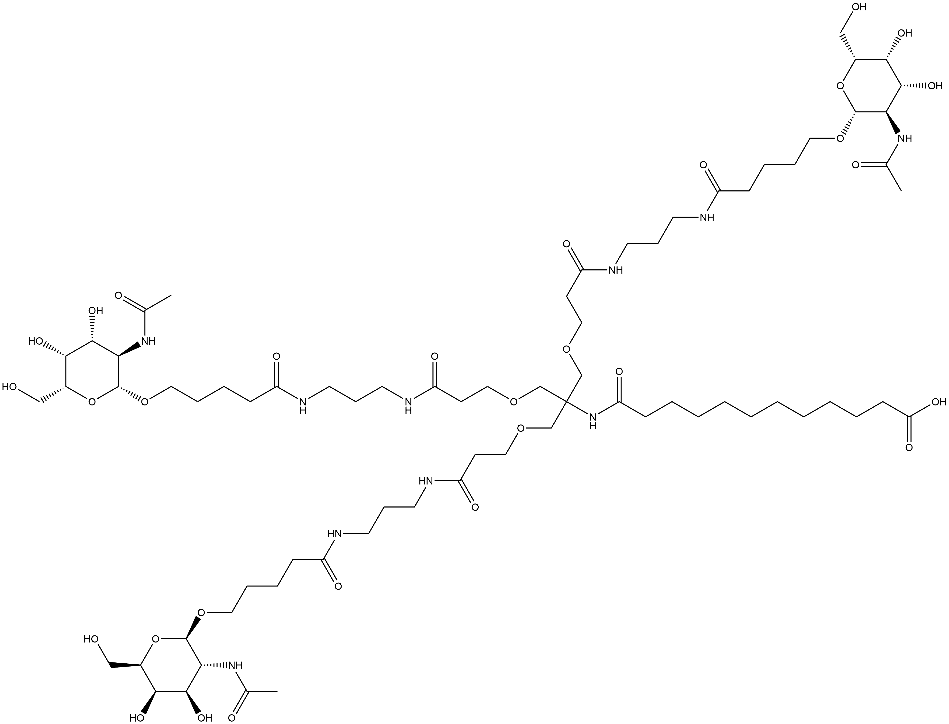 16-Oxa-13,20,24-triazanonacosanoic acid, 29-[[2-(acetylamino)-2-deoxy-β-D-galactopyranosyl]oxy]-14,14-bis[[3-[[3-[[5-[[2-(acetylamino)-2-deoxy-β-D-galactopyranosyl]oxy]-1-oxopentyl]amino]propyl]amino]-3-oxopropoxy]methyl]-12,19,25-trioxo- Struktur