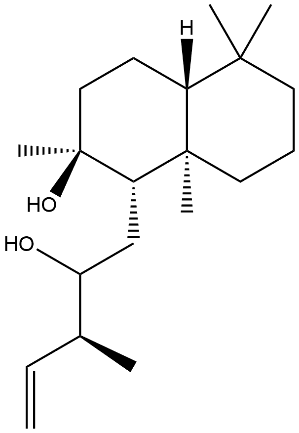 1-Naphthalenepropanol, α-ethenyldecahydro-2-hydroxy-α,2,5,5,8a-pentamethyl-, (αS,1S,2S,4aR,8aR)- Struktur