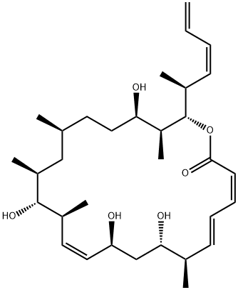 Oxacyclodocosa-3,5,11-trien-2-one, 8,10,14,20-tetrahydroxy-7,13,15,17,21-pentamethyl-22-[(1S,2Z)-1-methyl-2,4-pentadien-1-yl]-, (3Z,5E,7R,8S,10S,11Z,13S,14R,15S,17S,20R,21S,22S)- Struktur