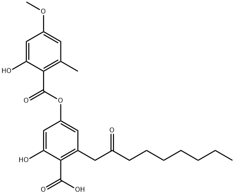 Benzoic acid, 2-hydroxy-4-[(2-hydroxy-4-methoxy-6-methylbenzoyl)oxy]-6-(2-oxononyl)- Struktur