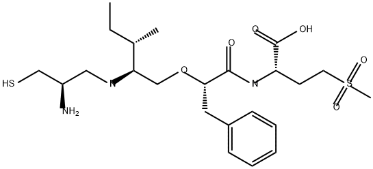 Butanoic acid, 2-[[(2S)-2-[[(2S,3S)-2-[[(2R)-2-amino-3-mercaptopropyl]amino]-3-methylpentyl]oxy]-1-oxo-3-phenylpropyl]amino]-4-(methylsulfonyl)-, (2S)- Struktur