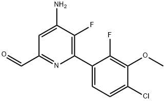 2-Pyridinecarboxaldehyde, 4-amino-6-(4-chloro-2-fluoro-3-methoxyphenyl)-5-fluoro- Struktur