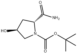 1-Pyrrolidinecarboxylic acid, 2-(aminocarbonyl)-4-hydroxy-, 1,1-dimethylethyl ester, (2R,4S)- Struktur