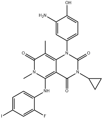 Pyrido[4,3-d]pyrimidine-2,4,7(1H,3H,6H)-trione, 1-(3-amino-4-hydroxyphenyl)-3-cyclopropyl-5-[(2-fluoro-4-iodophenyl)amino]-6,8-dimethyl- Struktur