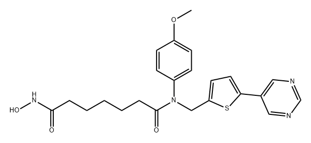 Heptanediamide, N7-hydroxy-N1-(4-methoxyphenyl)-N1-[[5-(5-pyrimidinyl)-2-thienyl]methyl]- Struktur