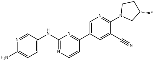 3-Pyridinecarbonitrile, 5-[2-[(6-amino-3-pyridinyl)amino]-4-pyrimidinyl]-2-[(3S)-3-fluoro-1-pyrrolidinyl]- Struktur