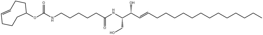 Carbamic acid, N-[6-[[(1S,2R,3E)-2-hydroxy-1-(hydroxymethyl)-3-heptadecen-1-yl]amino]-6-oxohexyl]-, (4E)-4-cycloocten-1-yl ester Struktur